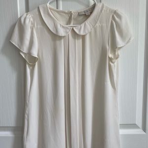 Loft Peter Pan Collar Pleat Front Tee Blouse | XS
